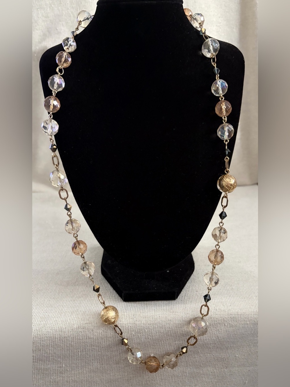 Vintage Mary Kay Elegant Crystal & Gold Bead Long Necklace